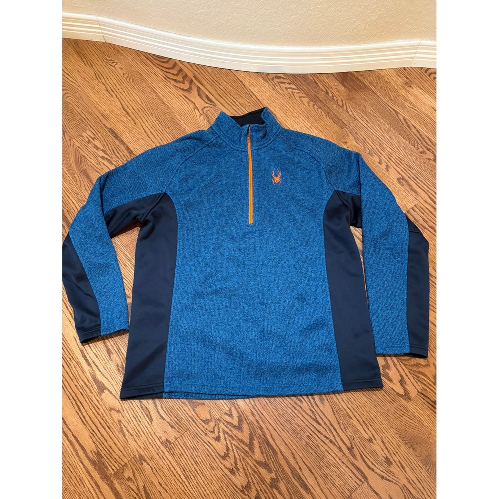 Spyder Outbound Pullover Mens XL Blue Excellent 1/4 Zip Sweater Knit Fleece